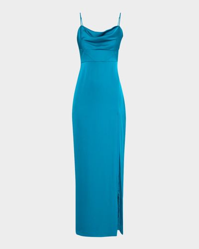 Liv Foster Ciara Cowl-Neck Satin Column Gown
