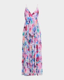 Liv Foster Zoey Tiered Watercolor-Print Mesh Maxi Dress