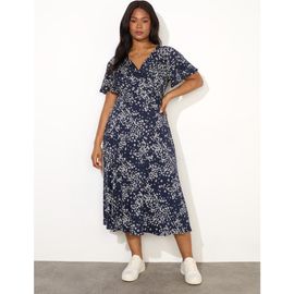 Live Unlimited Live Unlimited Ditsy Jersey Flutter Sleeve Wrap Dress