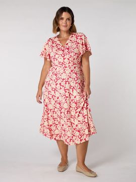 Live Unlimited Live Unlimited Floral Print Flutter Sleeve Wrap Dress 