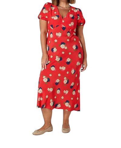 Live Unlimited Live Unlimited Floral Puff Sleeve Midi Dress