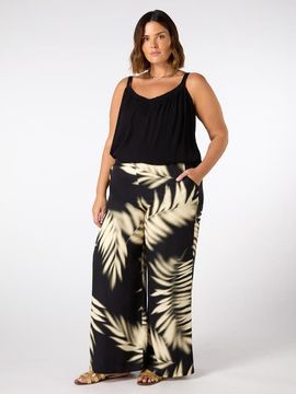 Live Unlimited Live Unlimited Leaf Print Wide Leg Pull On Pants