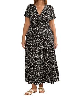 Live Unlimited Live Unlimited Print Short Sleeve Maxi Wrap Dress
