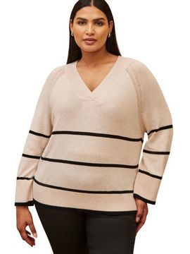 Live Unlimited Live Unlimited Striped V-Neck Jumper