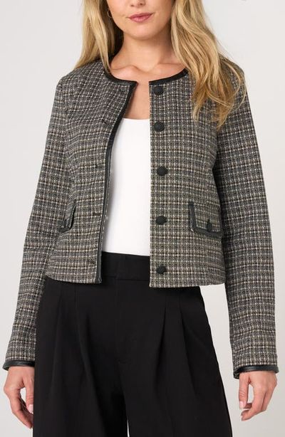 Liverpool Los Angeles Liverpool Los Angeles Check Collarless Jacket with Faux Leather Trim