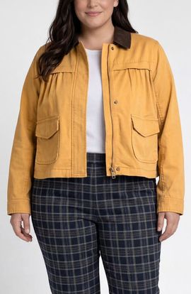 Liverpool Los Angeles Liverpool Los Angeles Cotton Blend Swing Jacket with Faux Leather Collar