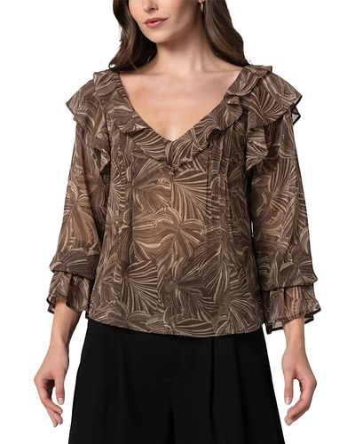 Liverpool Los Angeles Liverpool Los Angeles Double Ruffle V Neck Blouse