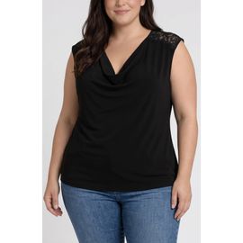 Liverpool Los Angeles Liverpool Los Angeles Draped Neck Lace Trim Top