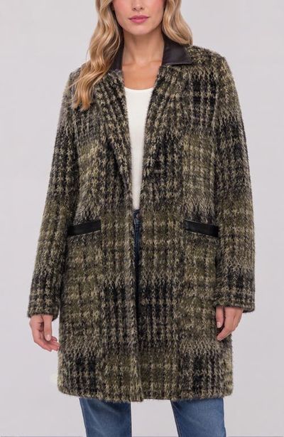 Liverpool Los Angeles Liverpool Los Angeles Faux Leather Trim Plaid Sweater Coat