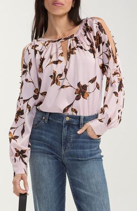 Liverpool Los Angeles Liverpool Los Angeles Floral Shoulder Cutout Top