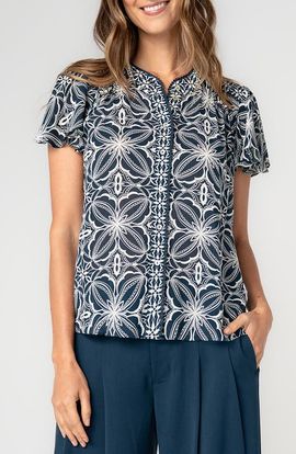 Liverpool Los Angeles Liverpool Los Angeles Flutter Sleeve Mix Print Button-Up Top