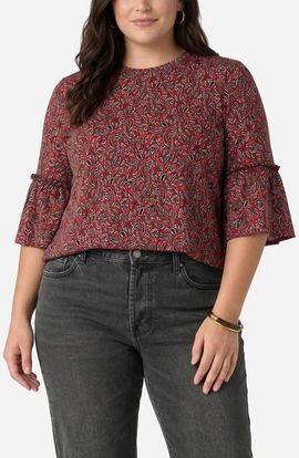 Liverpool Los Angeles Liverpool Los Angeles Jewel Neck Flared Sleeve Top