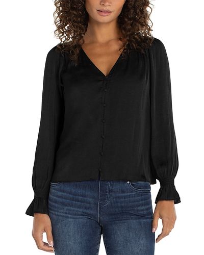 Liverpool Los Angeles Liverpool Los Angeles Long Sleeve Button Front Woven Top with Smocking