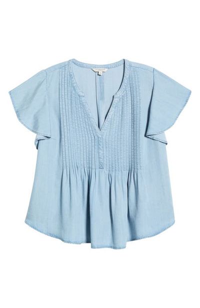 Liverpool Los Angeles Liverpool Los Angeles Pintuck Pleat Flutter Sleeve Chambray Top