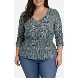 Liverpool Los Angeles Liverpool Los Angeles Ruched Sleeve V-Neck Top