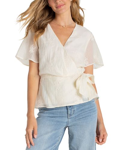 Liverpool Los Angeles Liverpool Los Angeles Short Sleeve Wrap Front Woven Top with Tie