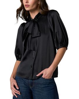 Liverpool Los Angeles Liverpool Los Angeles Tie Neck Elbow Length Puff Sleeve Top