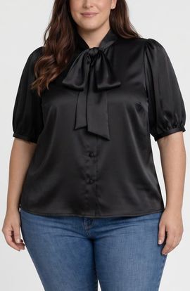Liverpool Los Angeles Liverpool Los Angeles Tie Neck Puff Sleeve Satin Top