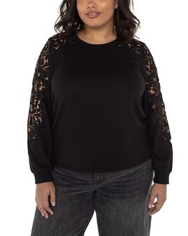 Liverpool Los Angeles Plus Liverpool Los Angeles Plus Lace Sleeve Crewneck Top
