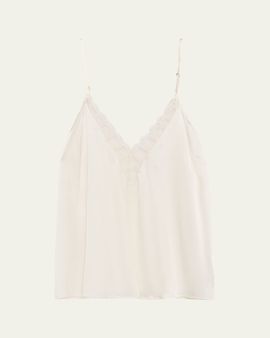 Livy Murmure Plunging Lace-Trim Silk Satin Top