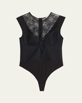 Livy Palace Quilted Satin & Floral Lace Bodysuit