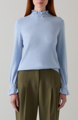 LK Bennett LK Bennett Vera Faux Pearl Accent Ruffle Sweater