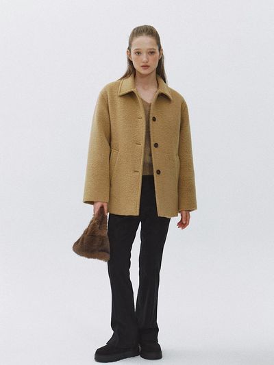 LO61 Alpaca Semi-Oversized Puffy Sleeve Coat [Toffee]