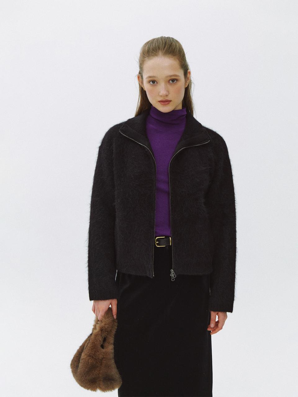 LO61 Blend Convertible Collar Zip-Up Jumper [Black]