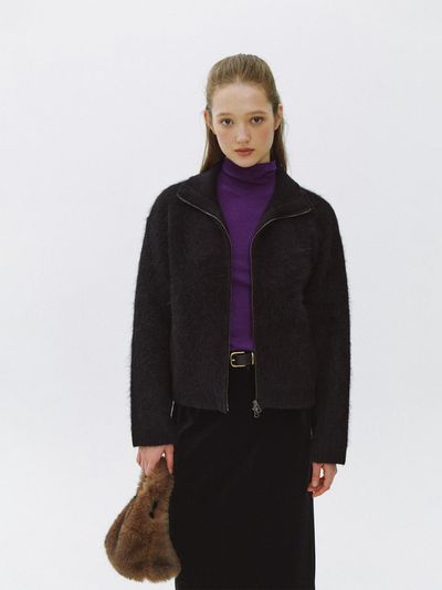 LO61 Blend Convertible Collar Zip-Up Jumper [Black]
