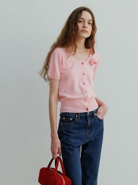 LO61 Rose Scoop - neck Cardigan in Pink