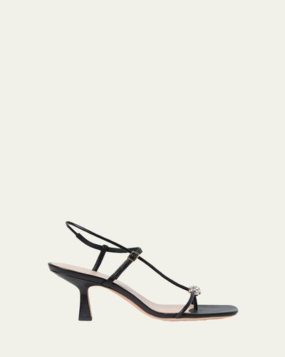 Loeffler Randall 70mm Triana Strappy Crystal Leather Mid-Heel Sandals