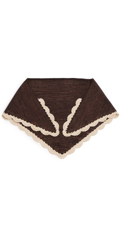 Loeffler Randall Loeffler Randall Monty Merino Wool Triangle Scarf Brown Knit w/ Cream Scallop Edges One