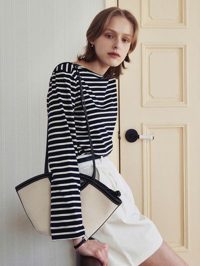 LOEIL Boat Neck Stripe T-shirt - Navy