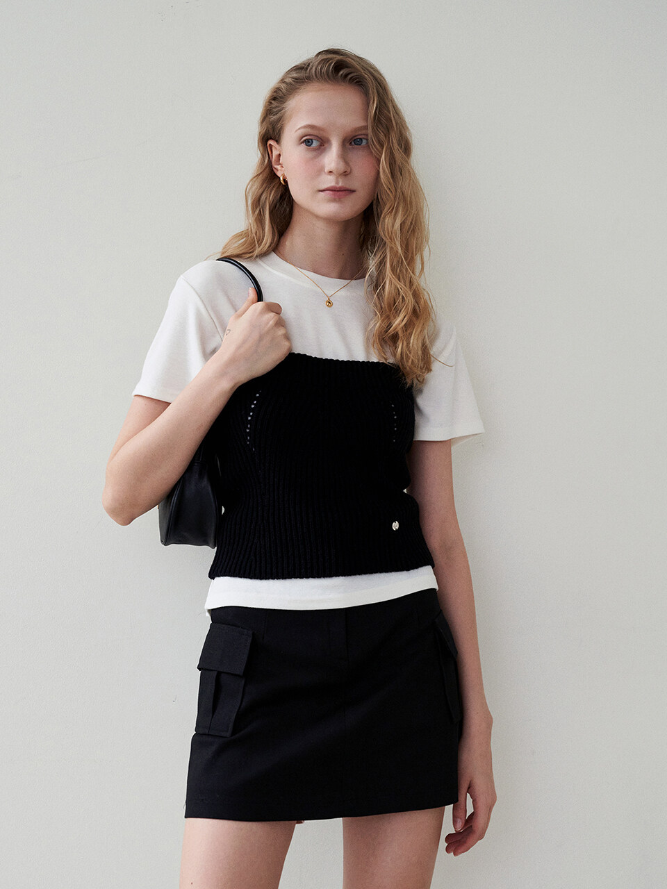 LOEIL Bustier Knit Top _ Black
