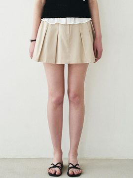 LOEIL Cotton Pleated Skirt Pants - Beige