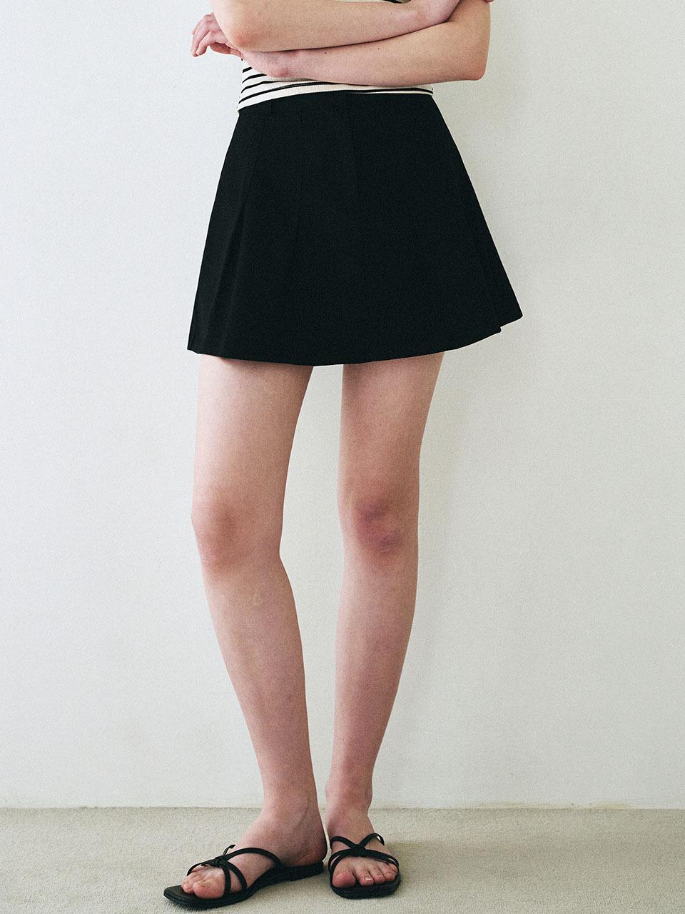 LOEIL Cotton Pleated Skirt Pants - Black