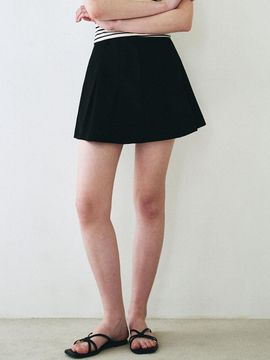 LOEIL Cotton Pleated Skirt Pants - Black