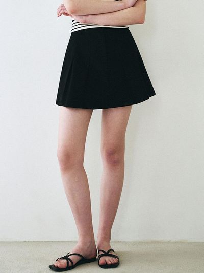 LOEIL Cotton Pleated Skirt Pants - Black