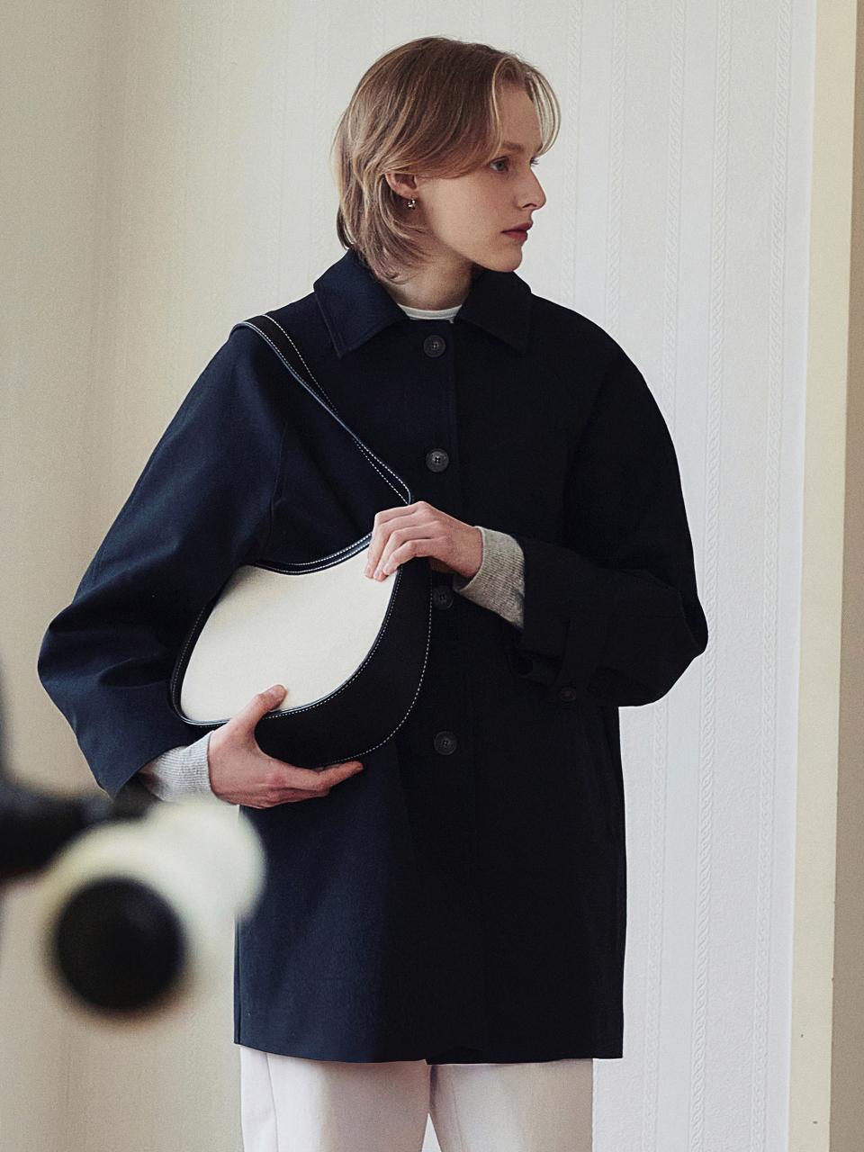 LOEIL Cotton Single Half Coat - Navy
