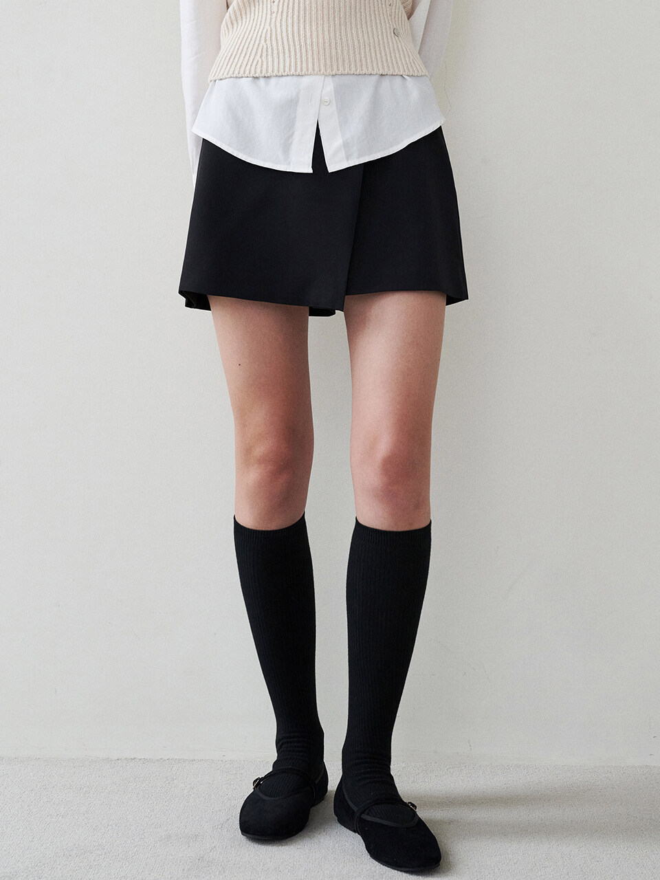 LOEIL Eco Leather Wrap Skirt Pants _ Black