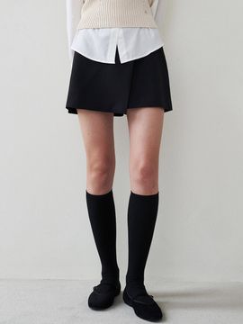LOEIL Eco Leather Wrap Skirt Pants _ Black