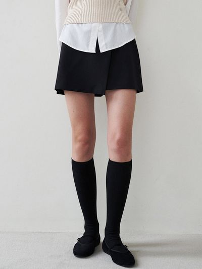 LOEIL Eco Leather Wrap Skirt Pants _ Black