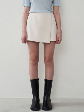 LOEIL Eco Leather Wrap Skirt Pants _ Cream