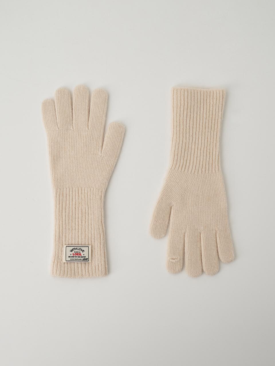 LOEIL Fingerhole Wool Knit Gloves - beige