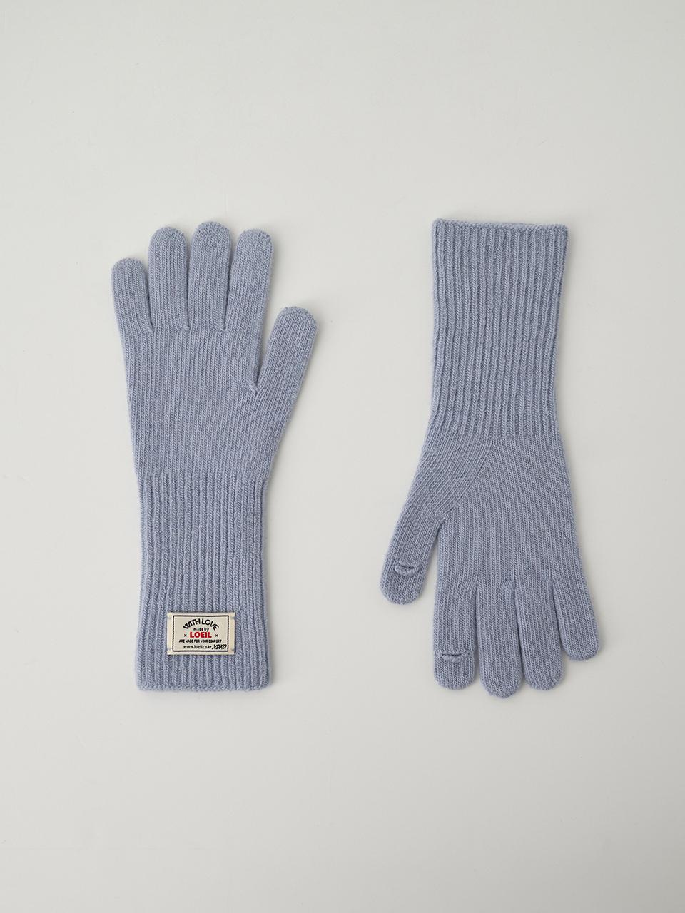 LOEIL Fingerhole Wool Knit Gloves - Sky Blue