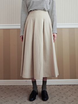 LOEIL Flare Cotton Midi Skirt _ Beige