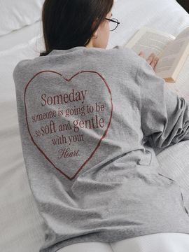 LOEIL Heart Lettering Long Sleeve T-shirt [Melange Gray]