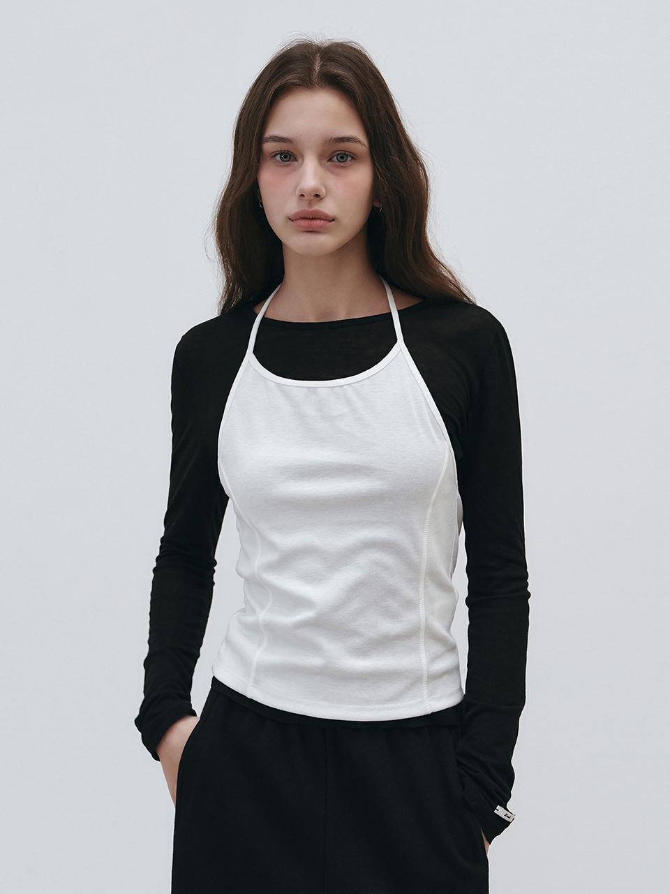 LOEIL Layered Halter Sleeveless Top [Ivory]