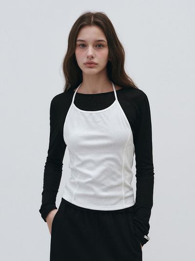 LOEIL Layered Halter Sleeveless Top [Ivory]