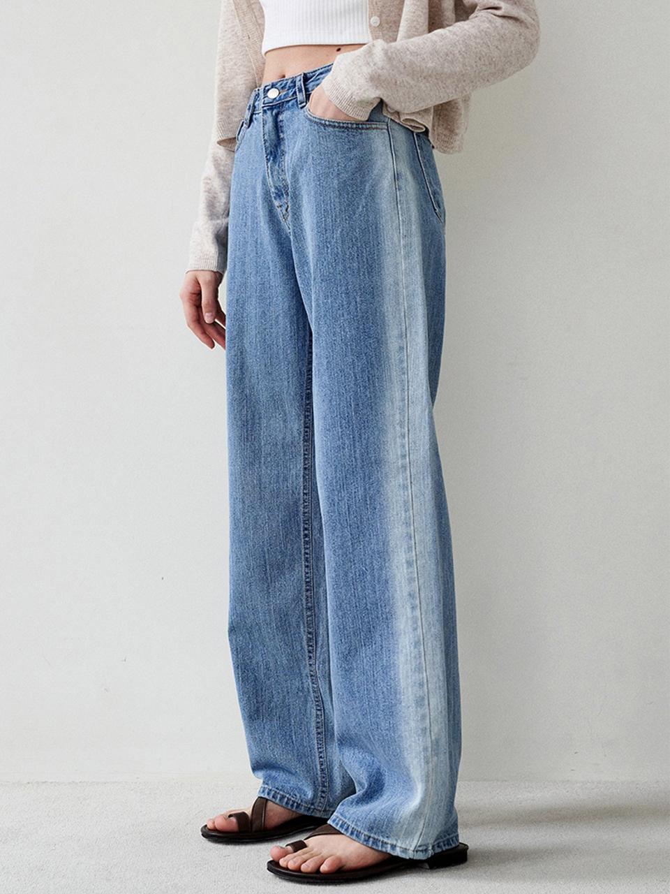 LOEIL Line Washing Denim Pants - Medium Blue